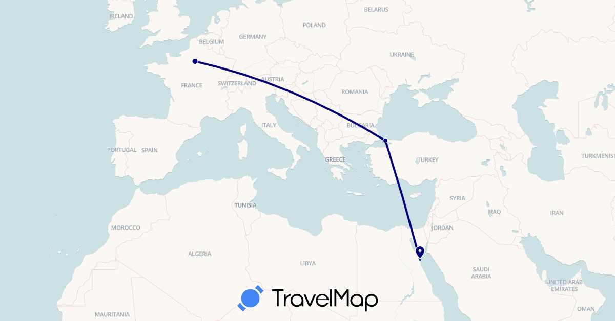 TravelMap itinerary: driving in Egypt, France, Turkey (Africa, Asia, Europe)
